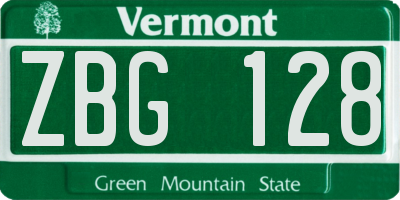VT license plate ZBG128