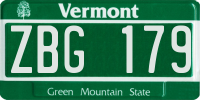 VT license plate ZBG179