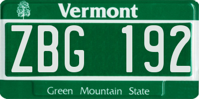 VT license plate ZBG192