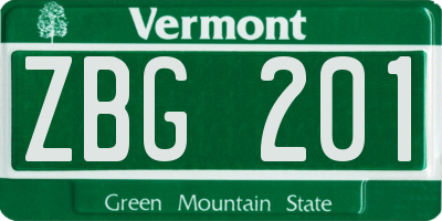 VT license plate ZBG201