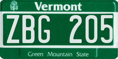 VT license plate ZBG205