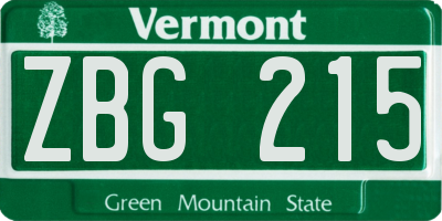 VT license plate ZBG215