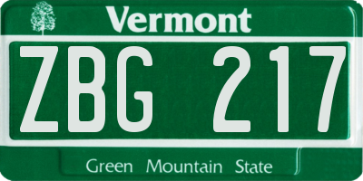 VT license plate ZBG217
