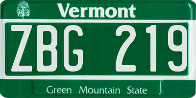 VT license plate ZBG219