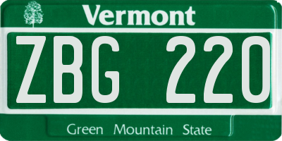 VT license plate ZBG220