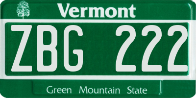 VT license plate ZBG222