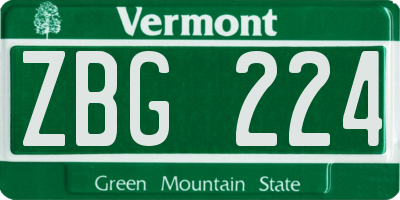 VT license plate ZBG224