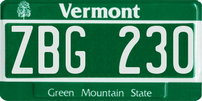 VT license plate ZBG230