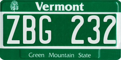 VT license plate ZBG232