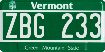 VT license plate ZBG233