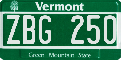 VT license plate ZBG250