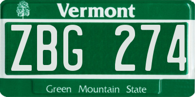 VT license plate ZBG274