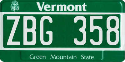 VT license plate ZBG358