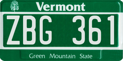 VT license plate ZBG361