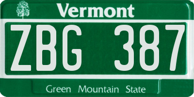 VT license plate ZBG387