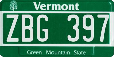 VT license plate ZBG397