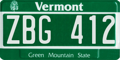 VT license plate ZBG412