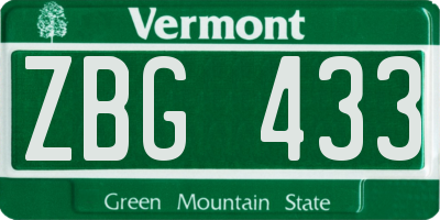 VT license plate ZBG433