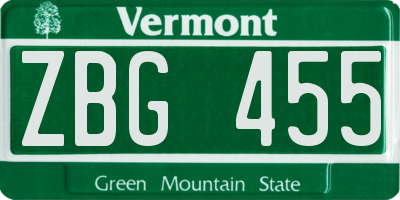 VT license plate ZBG455