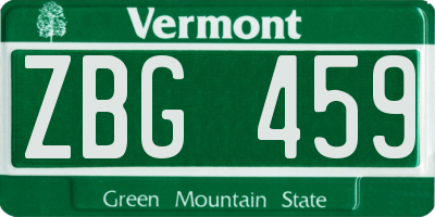 VT license plate ZBG459