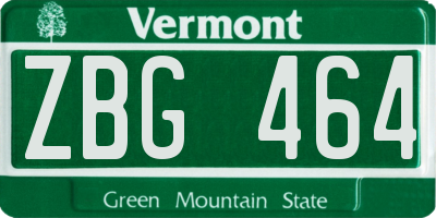 VT license plate ZBG464