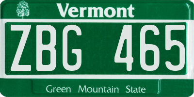 VT license plate ZBG465
