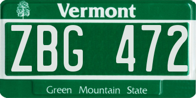 VT license plate ZBG472