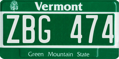 VT license plate ZBG474