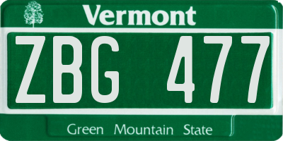 VT license plate ZBG477