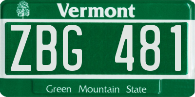 VT license plate ZBG481