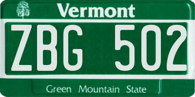 VT license plate ZBG502