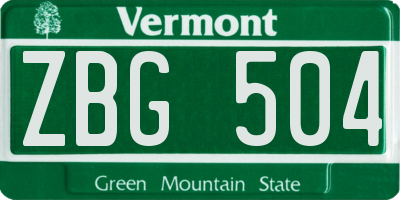 VT license plate ZBG504