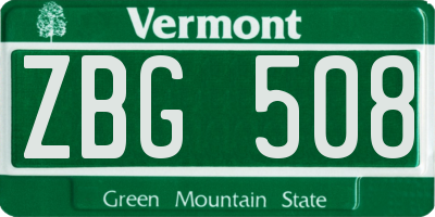 VT license plate ZBG508