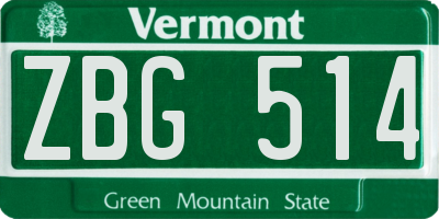 VT license plate ZBG514