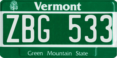 VT license plate ZBG533
