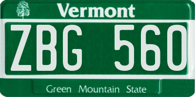 VT license plate ZBG560