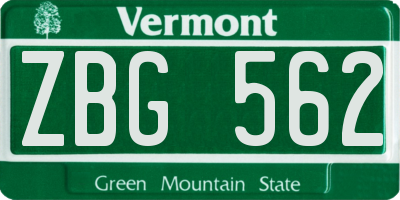 VT license plate ZBG562
