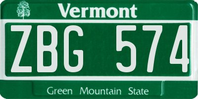 VT license plate ZBG574