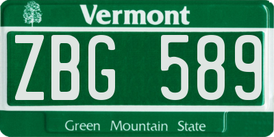 VT license plate ZBG589