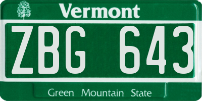 VT license plate ZBG643