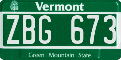 VT license plate ZBG673