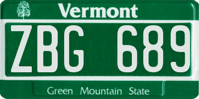 VT license plate ZBG689