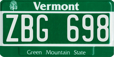 VT license plate ZBG698