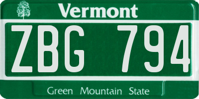 VT license plate ZBG794