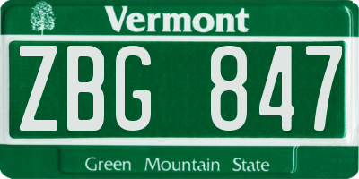 VT license plate ZBG847