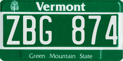 VT license plate ZBG874