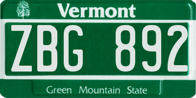 VT license plate ZBG892