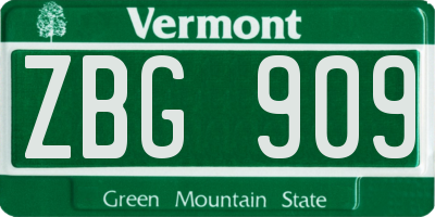 VT license plate ZBG909