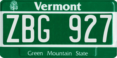 VT license plate ZBG927