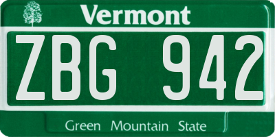 VT license plate ZBG942
